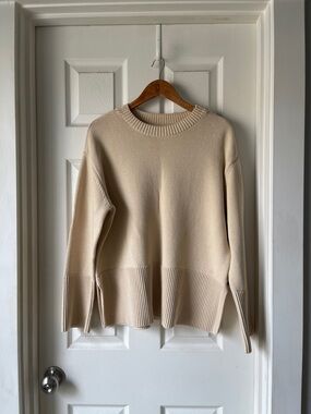 GAP Cream Cotton Crewneck Sweater with Wide Rib Hem